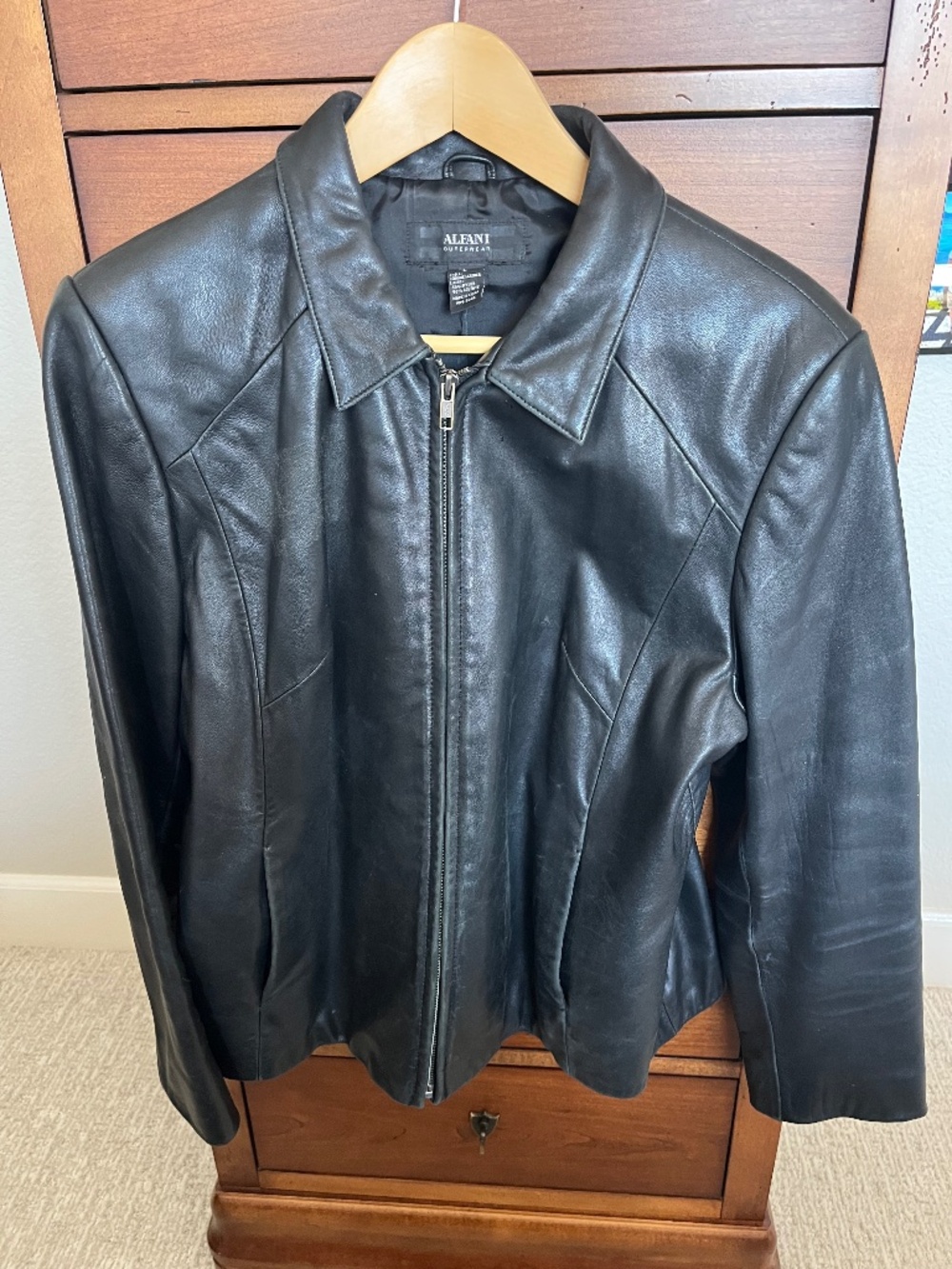 Alfani Black Genuine Leather Jacket Women's Size L